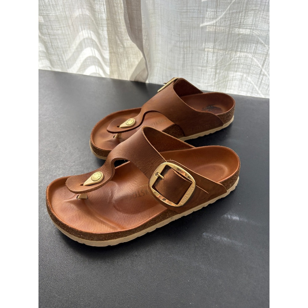 Birkenstock Gizeh Big Buckle Women 37 Cognac Leather Thong Sandal Comfort Casual